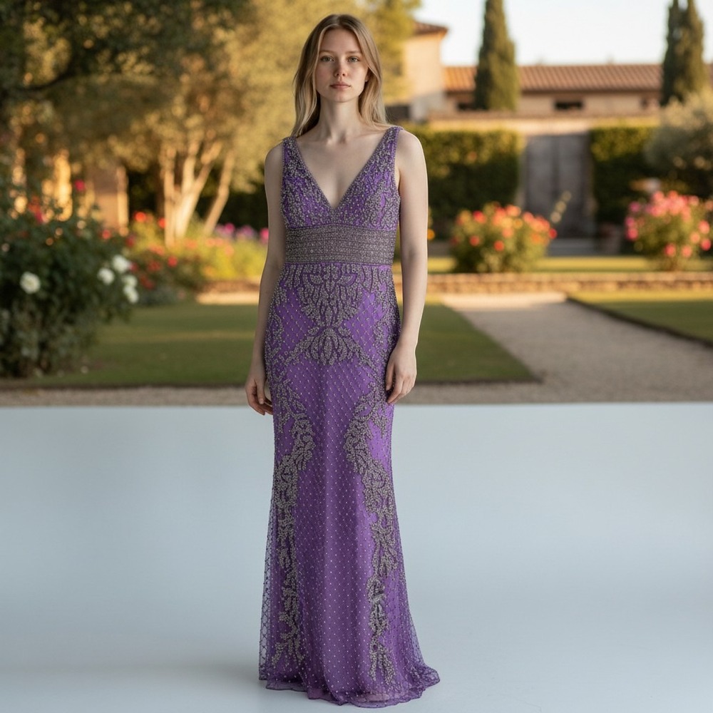 PRIMAVERA COUTURE PROM DRESS LILAC SIZE 12 COCKTAIL BEADED GALA‎ HOMECOMING PROM